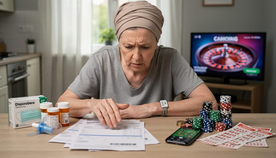 Prescription medication bottles placed next to wallet and cash on table