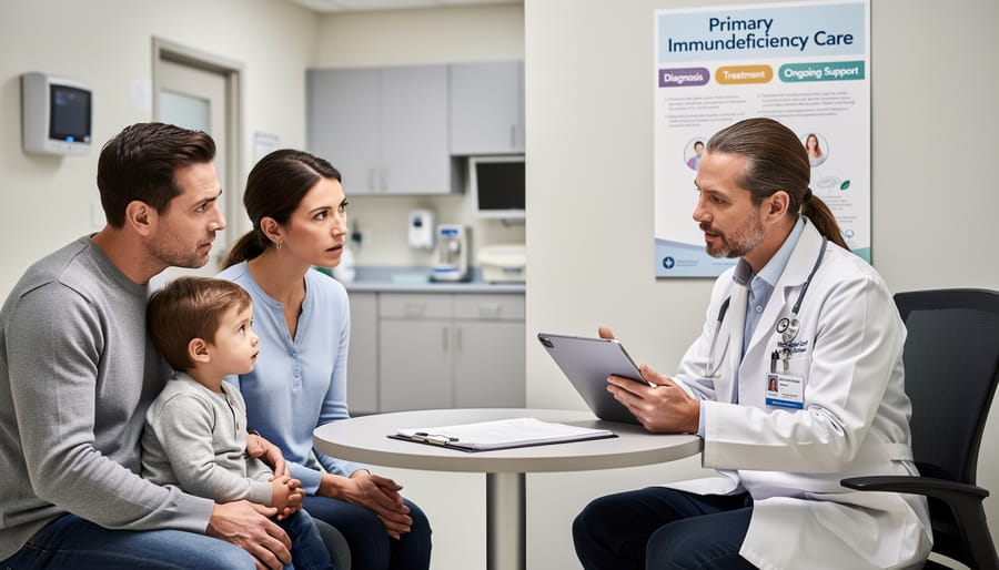 Family members consulting together about medical treatment options in healthcare setting